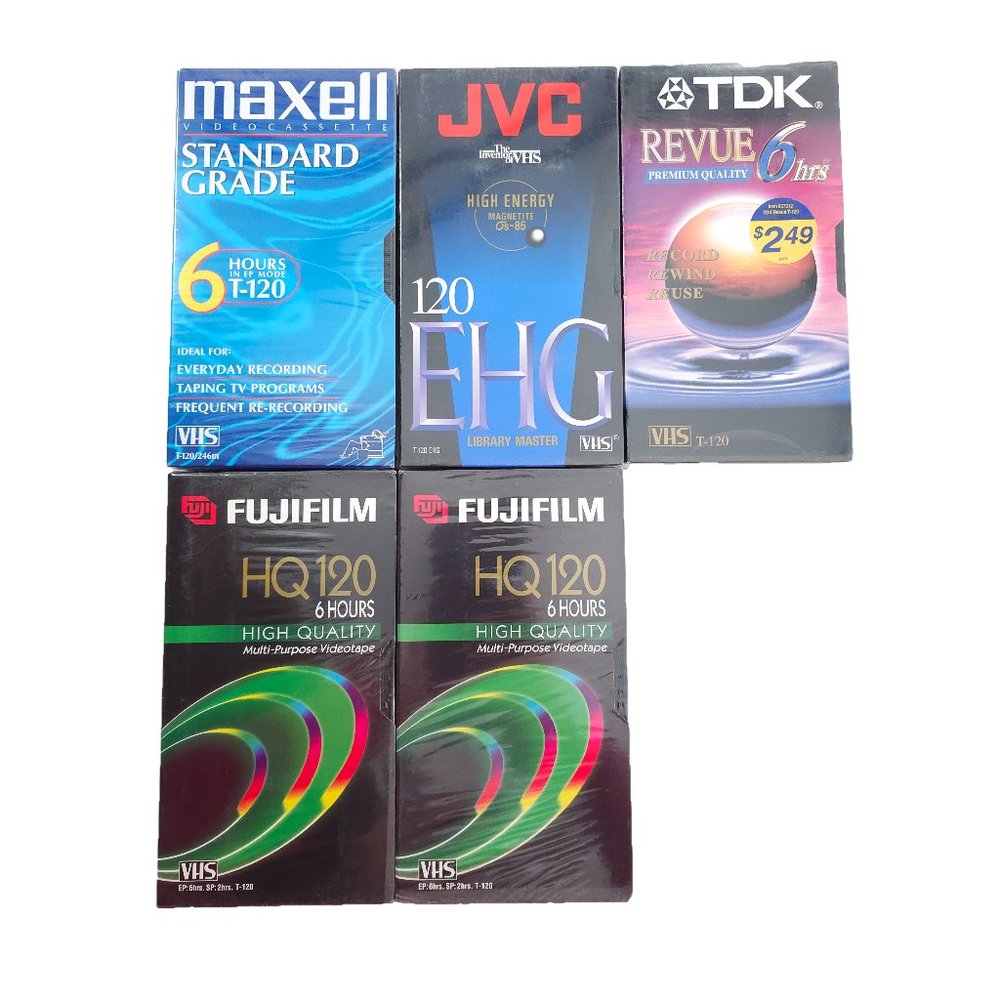 5 VHS Tapes Blank Maxell JVC TDK Fujifilm T-120 Video Tape - NEW
